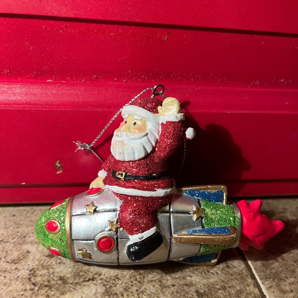 Rocket Santa Spaceship Space Musk Christmas Holidays HTF Oranament